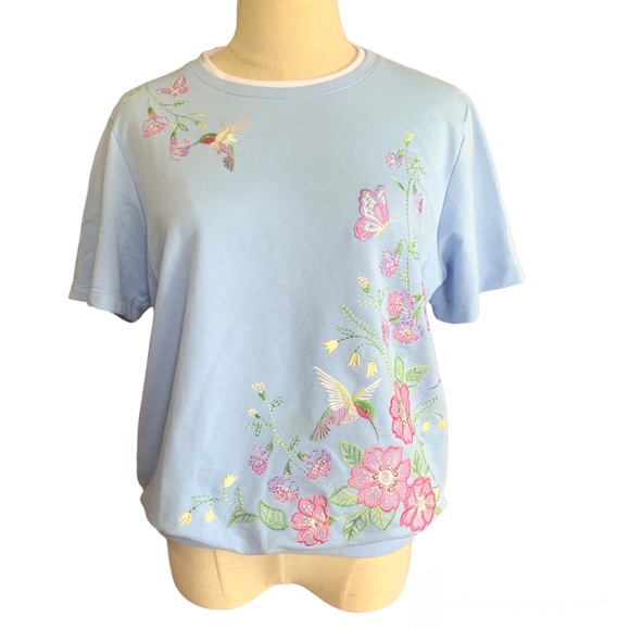 Vintage Alfred Dunner Blue floral Embroidery Top - Picture 1 of 5